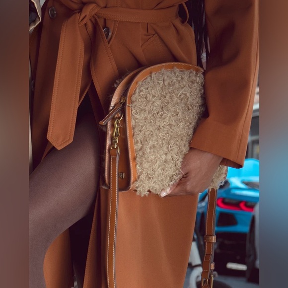 Eric Javits Baa Dome Faux Fur Crossbody Bag in Camel - Picture 2 of 16